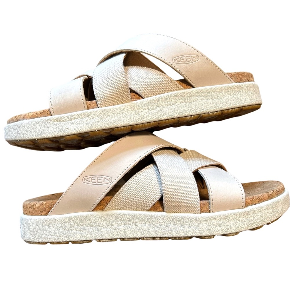 Keen Womens Elle Mixed Slide Sandals Size 7‎ Birch Star White Slip On Comfort